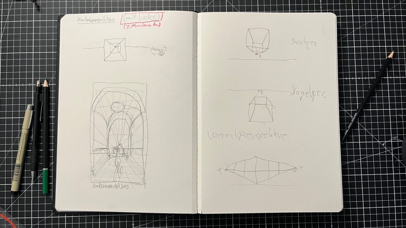 Zentralperspektive (mit Links gezeichnet) (Bleistift)